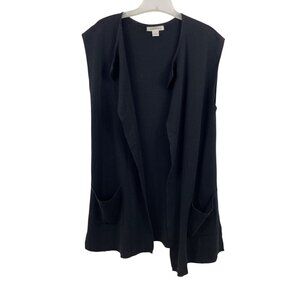 August Silk Black Open Front Sleeveless Cardigan Vest With Pockets Womens Small